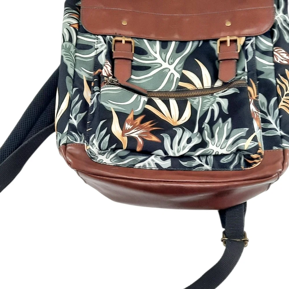 Fossil Miles Backpack Canvas And Leather Monstera Leaf Pattern